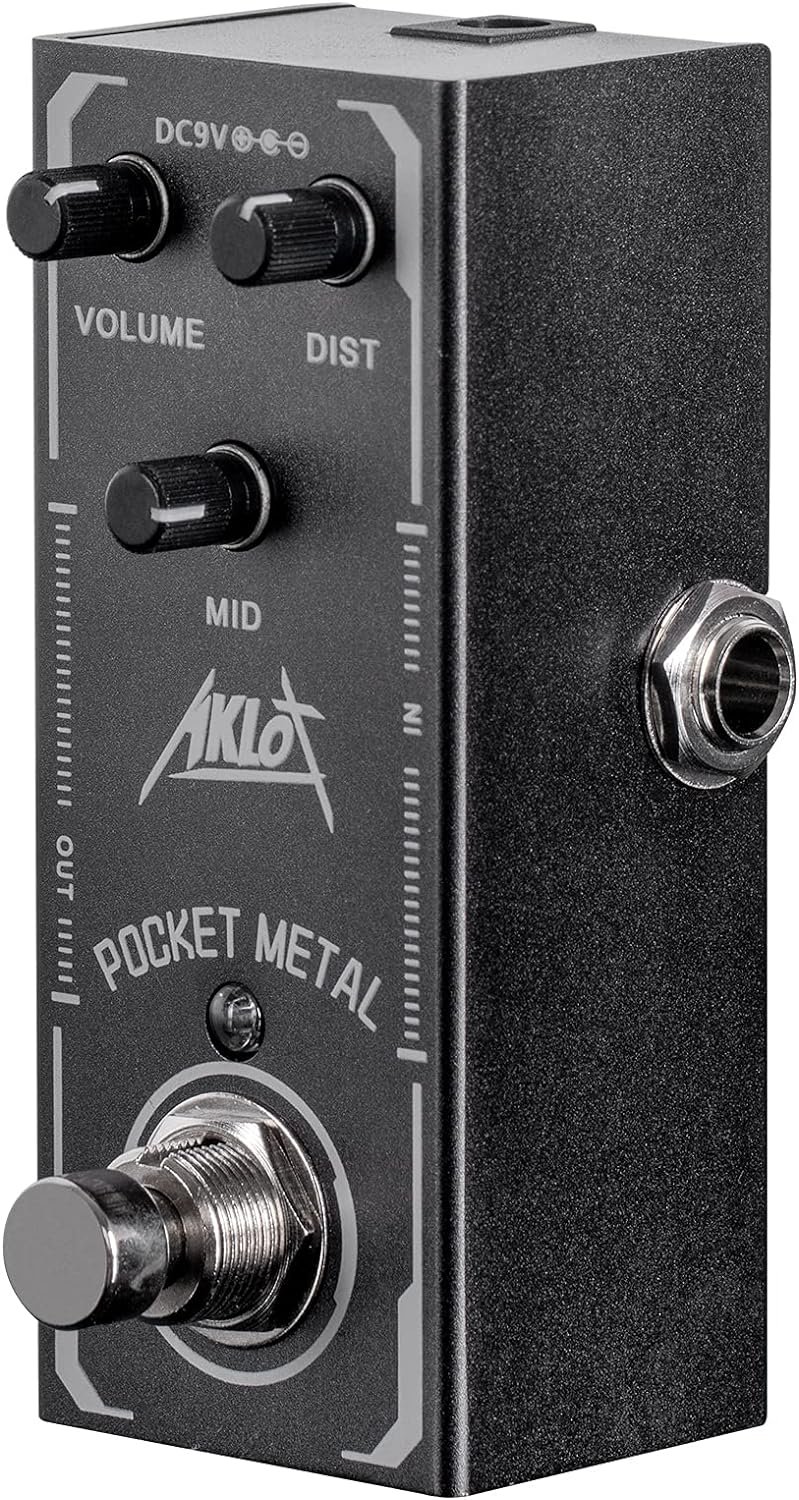 Pocket Metal Guitar Pedal, AKLOT Electric Effects Pedals Distortion Sounds Mini Single Type DC 9V True Bypass