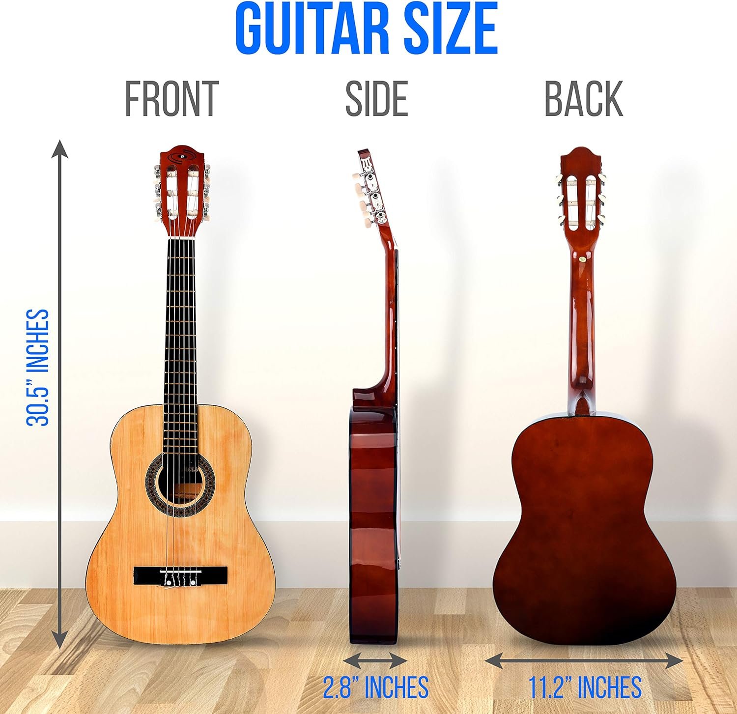 Pyle Beginner Acoustic Guitar Kit, 3/4 Junior Size All Wood Instrument for Kids, Adults, 36 Natural Ash