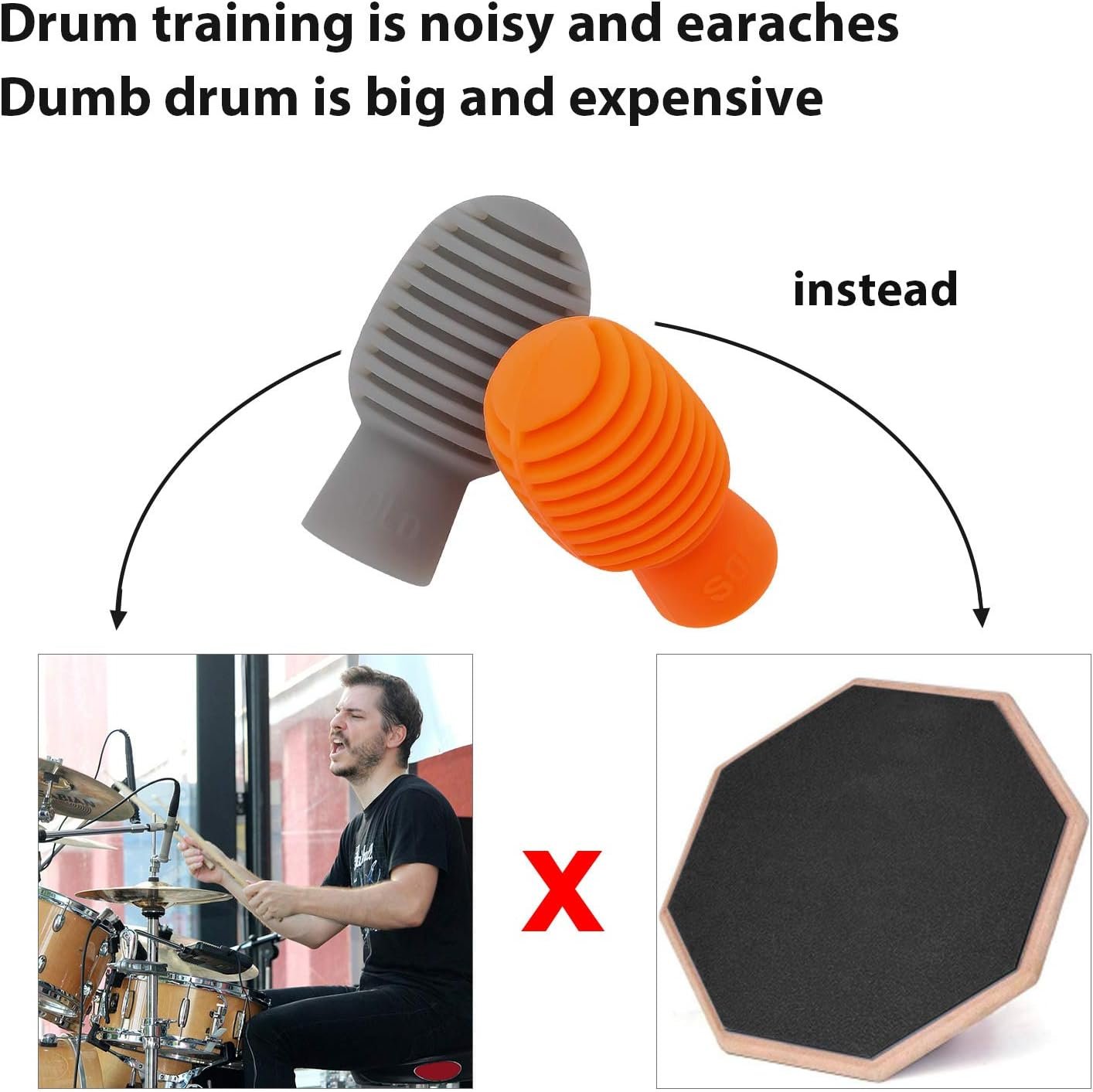 4 Pieces Drum Mute Drum Dampener Silicone Drumstick Silent Practice Tips Percussion Accessory Mute Replacement Musical Instruments Accessory (Orange, Grey,Grid)