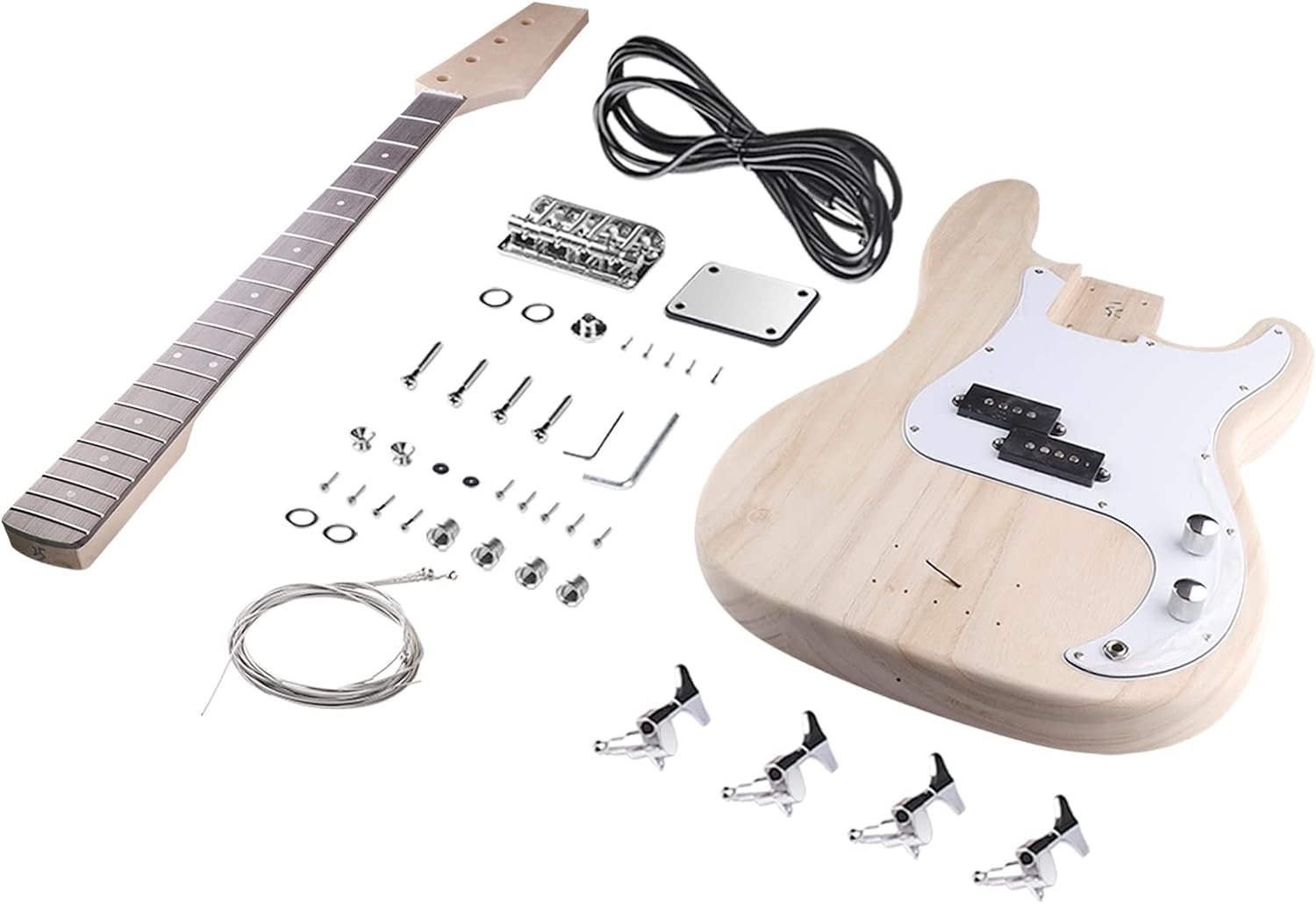 DIY Bass Guitar Kit Beginner Kits PB Bass Style 4 String Right Handed with Paulownia Body Hard Maple Neck DYED Poplar Laminated Fingerboard Chrome Hardware Build Your Own Guitar.
