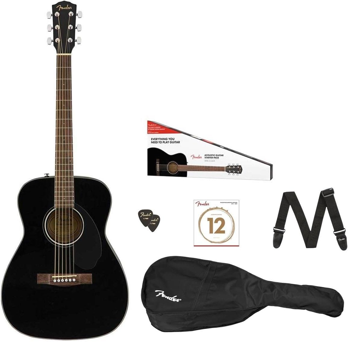 Fender FA-115 Dreadnought Acoustic Guitar Pack, with 2-Year Warranty, Natural, with Gig Bag and Accessories