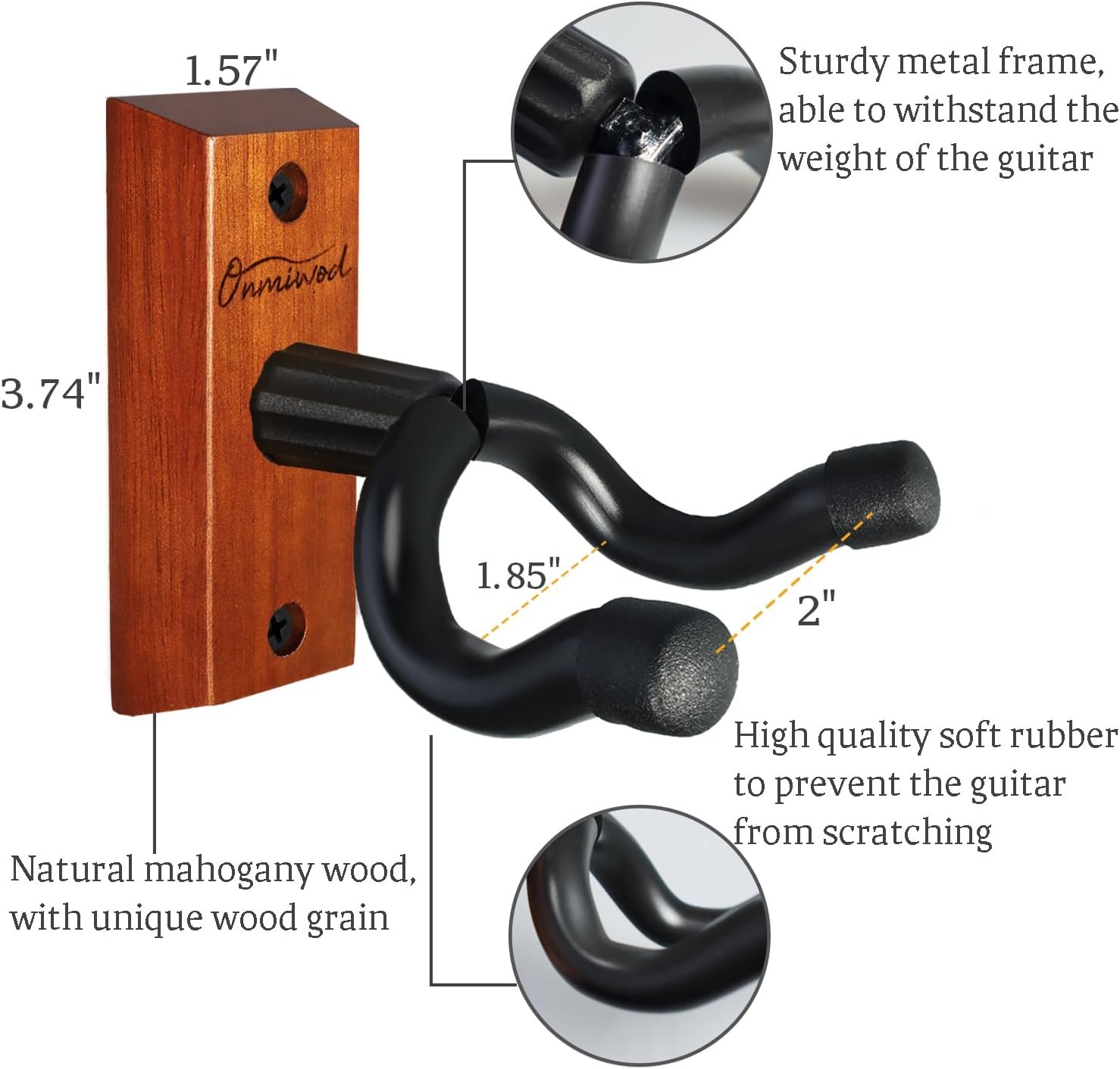 Guitar Wall Mount 2 Pack, Black Walnut Wood Guitar Hanger, U-Shaped Guitar Wall Hanger Mount, Guitar Holder Hook Stand Wall for Acoustic, Electric Guitar, Banjo, Bass, Gift for Guitar Player Men Boy
