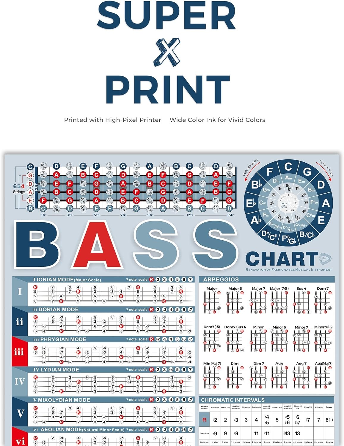 Mandolin Chords Chart of Popular Chords, Mandolin Instrument Fretboard Notes and Circle of Fifths, Useful for Mandolin Beginners Adult or Kid, Acoustic 8 String Mandolins Chords Poster