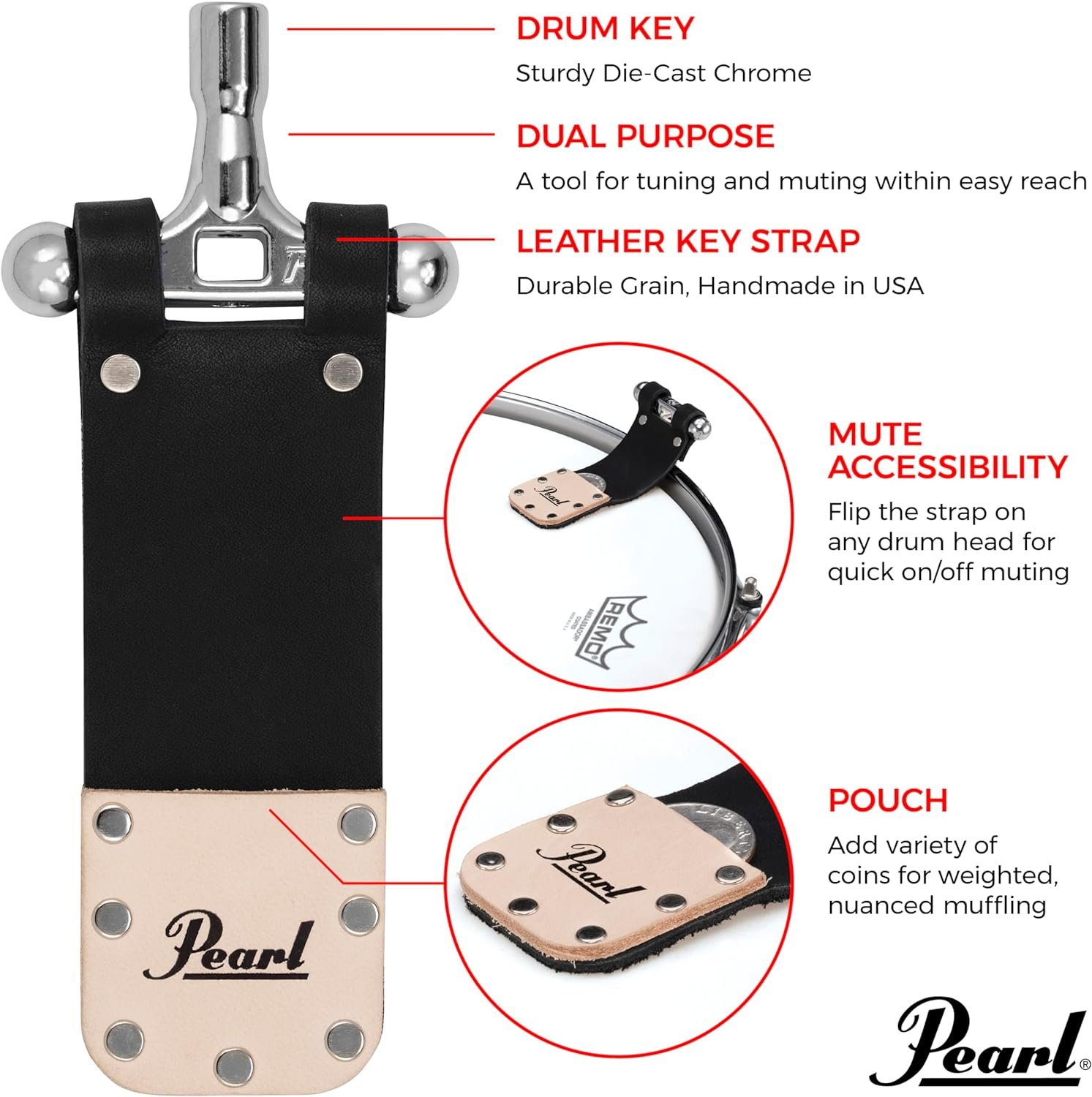Pearl Tech Tool combination Drum Key and Drum Set Multi-Tool with five Screwdrivers, six Hex Keys and Bottle Opener,