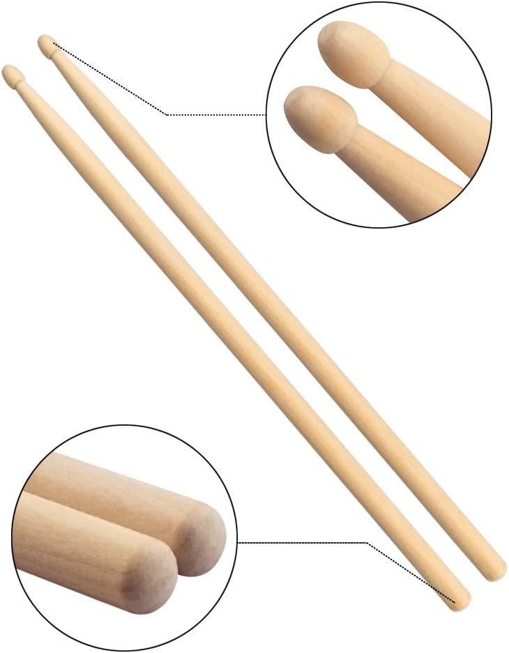 Tbrand Drum Sticks 1 Pair 5A Maple Wood Drum Sticks,1 Pair Retractable Drum Wire Brushes and 1 Pair Rods Drum Brushes set for Kids, Adults, Rock Band, Jazz Folk Students with Portable Storage Bag
