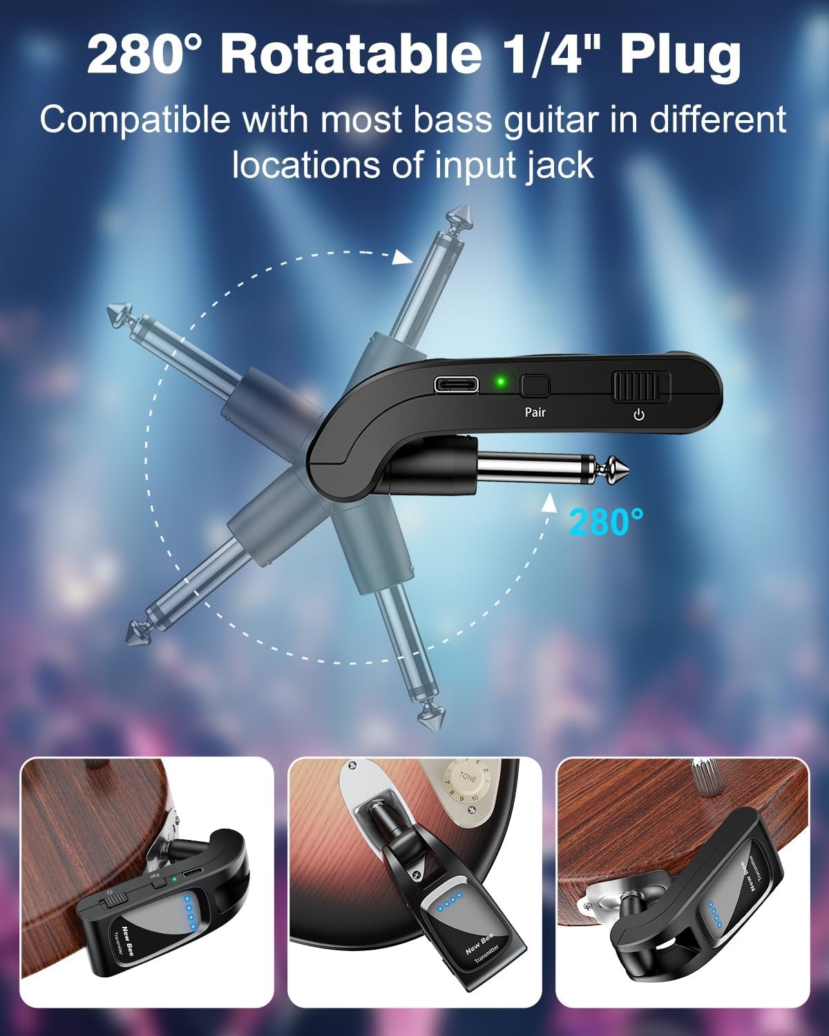 Wireless Guitar System 2.4GHz with 6 Channels Rechargeable Audio Wireless Guitar Transmitter Receiver for Guitar Bass Electric Instruments