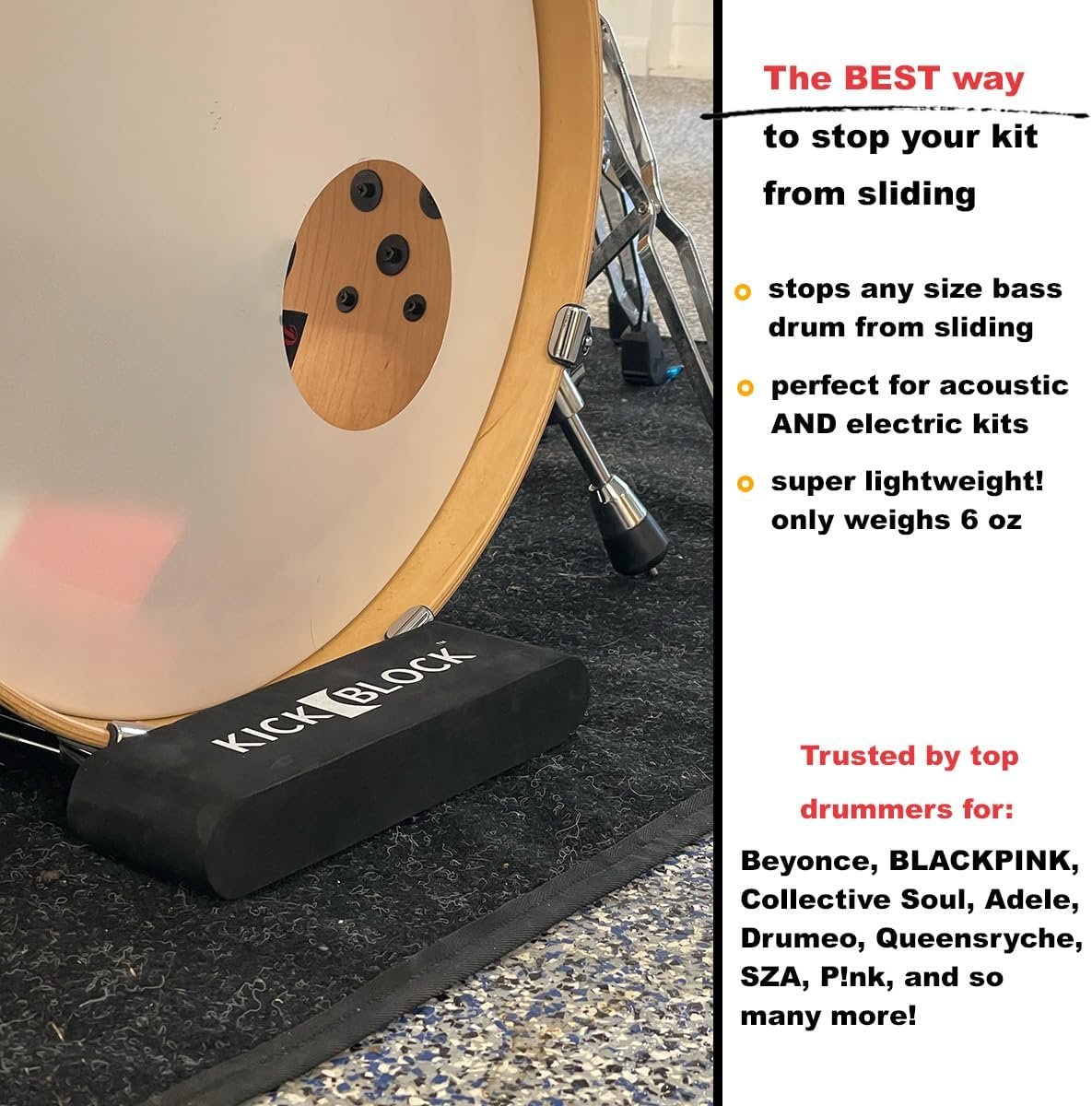 World’s Best Bass Drum Anchor System - Total Slide Prevention - Stops Bass Drum Creep  Slipping - Drum Set Accessory  Gift (Stage Black)