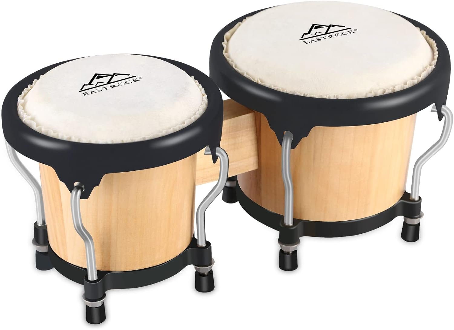 EastRock Bongo Drum 4” and 5” Set for Adults Kids Beginners Professionals Tunable Wood and Metal Drum Percussion Instruments With Tuning Wrench