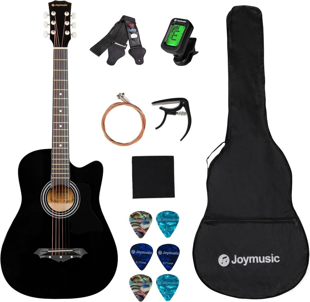 38 inch blueburst beginner acoustic guitar kit,bundle with a strap with picks holder,digital tuner, set strings, capo,cleaning cloth,6 picks,gig bag.(JG-38C,BLS)