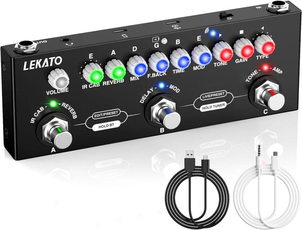 LEKATO Multi Effects Guitar Pedal, with IR Loading 9 AMP Models, Delay Reverb Distortion Overdrive, Rechargable Electric Guitar Effects Multi Pedal Support Recording,Bluetooth 5.0